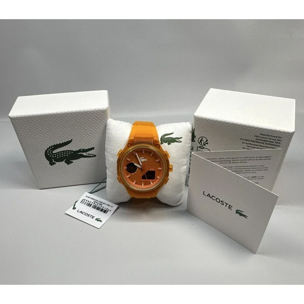 Lacoste LC33 2011431 Orange Analog-Digital Quartz Watch, 100m Depth, New in Box